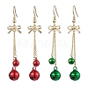 2Pairs 2 Colors Christmas Theme Brass Bell & Bowknot Dangle Earrings EJEW-JE05824-1