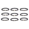 9Pcs 9 Style Bear & Cross & Moon & Crown & Heart & Butterfly Brass Beaded Stretch Bracelets Set BJEW-JB08905-1