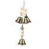 Iron Bell & Alloy Flat Round with Star Pattern Charm Hanging Ornaments HJEW-JM02470-1