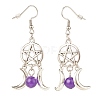 Woven Net with Natural Gemstone Dangle Earrings EJEW-JE04945-4