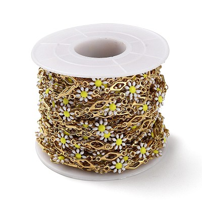 Ion Plating(IP) Golden 304 Stainless Steel Flower & Rhombus Link Chains CHS-D036-01G-02-1
