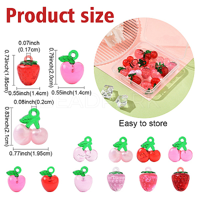 16Pcs 10 Colors Transparent Resin & Acrylic 3D Fruit Pendants FIND-YW0006-04-1