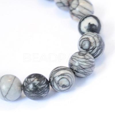Natural Black Silk Stone/Netstone Round Bead Strands G-E334-6mm-05-1