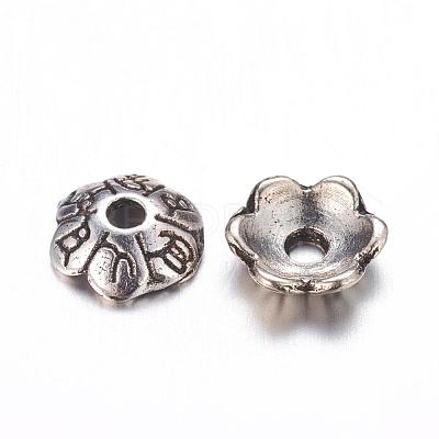 6-Petal Tibetan Style Alloy Flower Bead Caps TIBE-S220-AS-NR-1