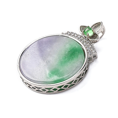 Dyed Natural Myanmar Jade Flower Flat Round Pendants KK-Q050-03A-1