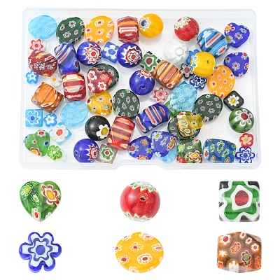 60Pcs 6 Style Handmade Millefiori Glass Beads LAMP-FS0001-07-1