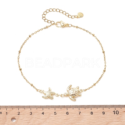 Summer Beach 304 Stainless Steel Turtle Starfish Link Chain Anklets for Women AJEW-AN00789-1