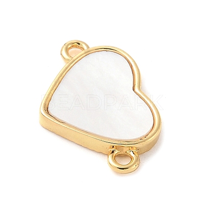 Brass Pave Natural White Shell Connector Charms KK-S522-03H-G-1