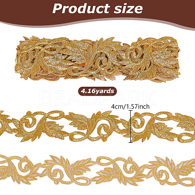 3.8M Ethnic Style Iron on/Sew on Embroidery Flower Polyester Lace Trim Ribbon OCOR-WH0070-121B-1
