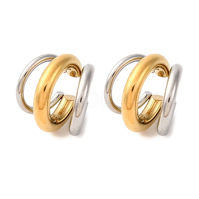 Triple C-Shaped 304 Stainless Steel Two Tone Cuff Earrings EJEW-A131-04A-GP-1