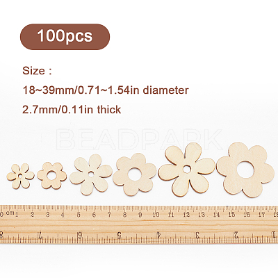 100Pcs Wooden Cabochons WOOD-SC0001-72-1