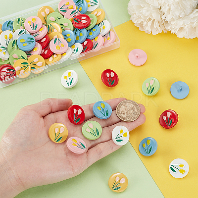 60Pcs 6 Colors 1-Hole Spray Painted ABS Plastic Buttons BUTT-PH0001-65A-1
