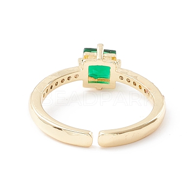 Green Cubic Zirconia Rectangle Cuff Ring KK-D067-29G-RS-1