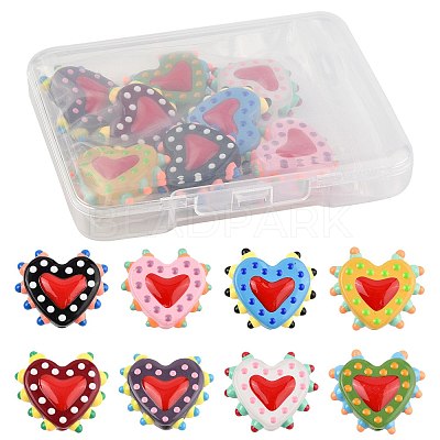 8Pcs 8 Colors Painted Glass Beads Bumpy Beads Heart LAMP-FS0001-50-1