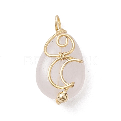 Natural Rose Quartz Copper Wire Wrapped Pendants PALLOY-JF02598-01-1