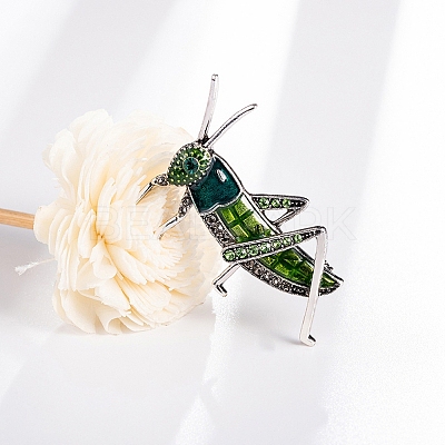 Grasshopper Alloy Rhinestone Brooches PW-WG09710-01-1