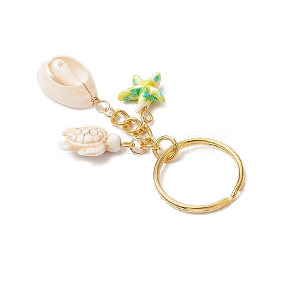 Synthetic Turquoise with Natural Mixed Cowrie Shell Keychain KEYC-JKC01266-1