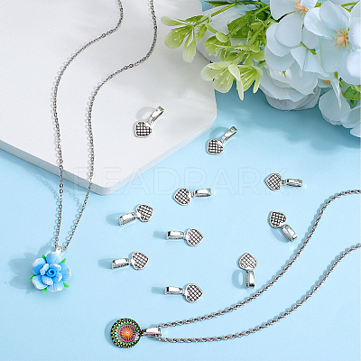 100Pcs Tibetan Style Alloy Heart Glue-on Flat Pad Pendant Bails FIND-SP0001-85-1