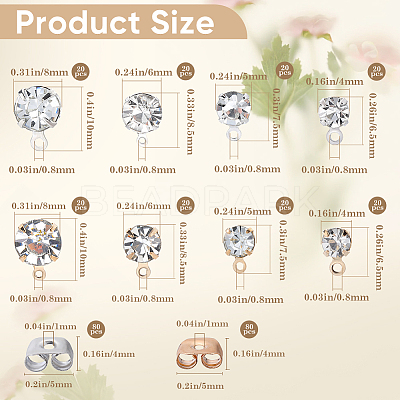 160Pcs 8 Style Alloy Crystal Rhinestone Stud Earring Finding ALRI-SP0001-02-1