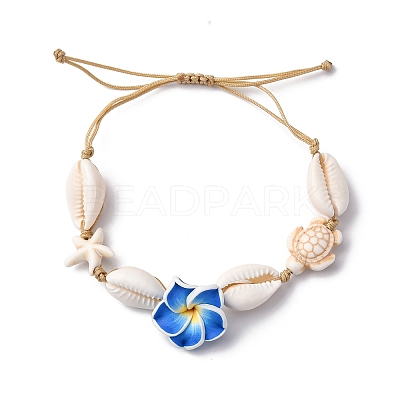 Natural Mixed Cowrie Shell Beads & Synthetical Turquoise Beads Braided Bead Bracelets BJEW-TA00641-1