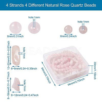 4 Strands 4 Style Natural Rose Quartz Stone Bead Strands G-KS0001-11-1