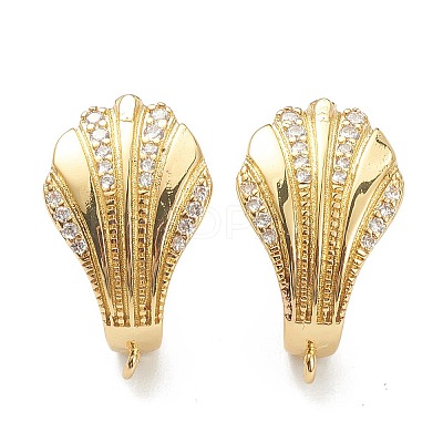 Shell Shape Brass Micro Pave Clear Cubic Zirconia Hoop Earring Findings with Latch Back Closure EJEW-A058-24G-1