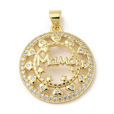 Mother's Day Theme Rack Plating Brass Micro Pave Cubic Zirconia Pendants KK-F869-20G-05-1