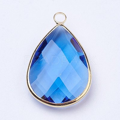 Golden Tone Brass Glass Teardrop Pendants GLAA-M006-A-21G-1