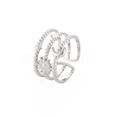 Non-Tarnish 304 Stainless Steel Sun and Moon Open Cuff Ring for Women RJEW-S405-152P-1