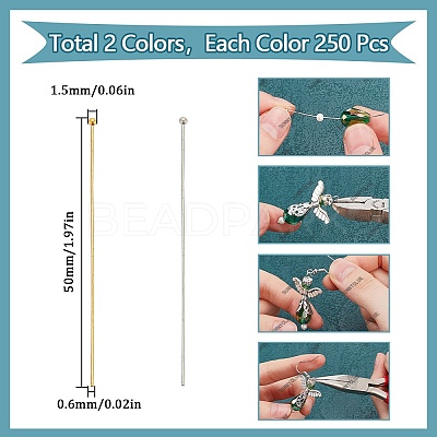 500Pcs 2 Colors Brass Ball Head Pins KK-SC0005-34-1