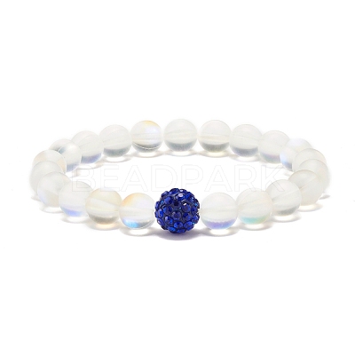 Synthetic Moonstone Round Beads Stretch Bracelet BJEW-JB07482-1