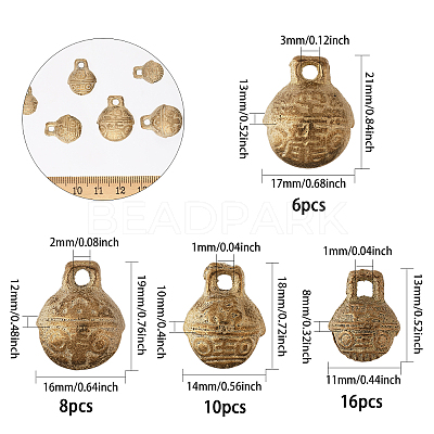 40Pcs 4 Styles Brass Bell Pendants KK-CA0002-54-1