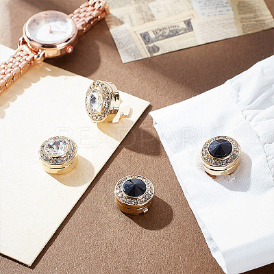 2 Pairs 2 Colors Brass Rhinestone Cufflinks AJEW-GA0008-30-1
