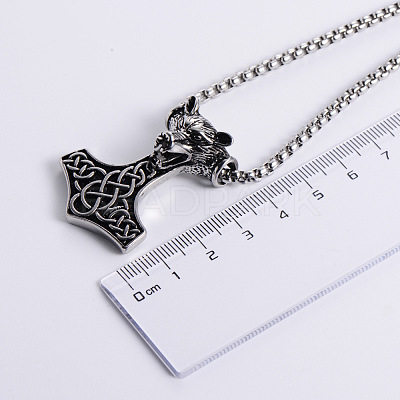 Vintage 304 Stainless Steel Wolf Flower Hammer Pendant Necklaces for Men DY0439-1