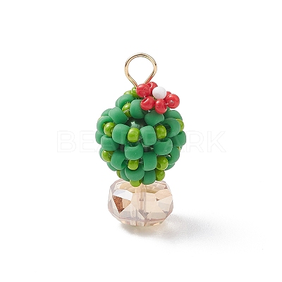 3Pcs 3 Colors Glass Seed Beaded Cactus Pendants PALLOY-MZ00860-1