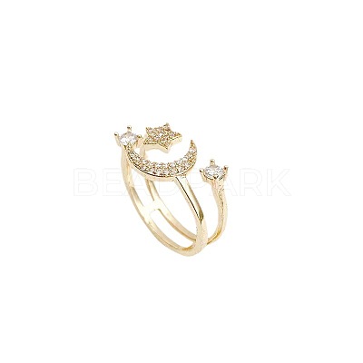 Brass Micro Pave Clear Cubic Zirconia Open Cuff Rings for Women FS-WGCF28E-01-1