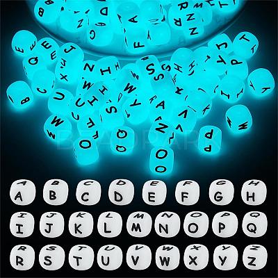 104 Pcs Luminous Cube Silicone Beads Letter Square Dice Alphabet Beads with 2mm Hole Spacer Loose Letter Beads for Bracelet Necklace Jewelry Making JX439A-1