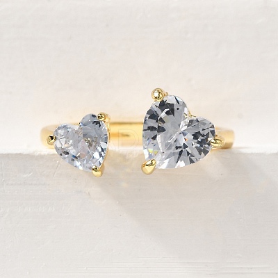 Brass Micro Pave Cubic Zirconia Cuff Rings for Women RJEW-F181-10G-01-1