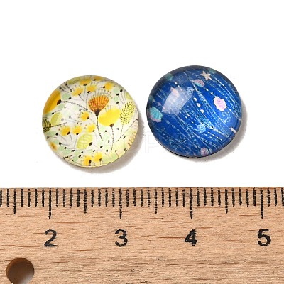 Flatback Half Round Insect and Plants Pattern Glass Dome Cabochons GGLA-R026-14mm-16-1