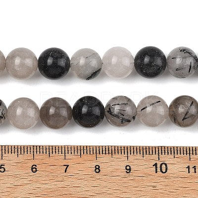 Natural Tourmalinated Quartz/Black Rutilated Quartz Beads Strands G-D361-01A-10mm-1