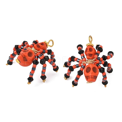 Halloween Theme Dyed Synthetic Turquoise & Glass Seed Beads Pendants PALLOY-MZ00774-04-1