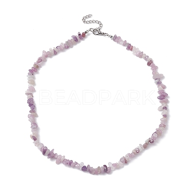Natural Lepidolite/Purple Mica Stone Chip Beaded Necklace NJEW-JN04615-04-1