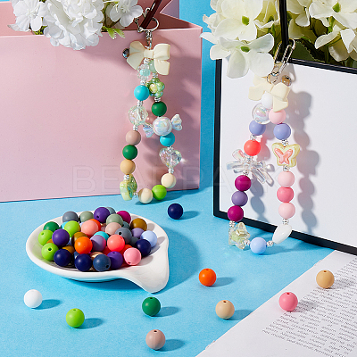 120Pcs 24 Colors Round Food Grade Eco-Friendly Silicone Beads SIL-SP0001-04-1