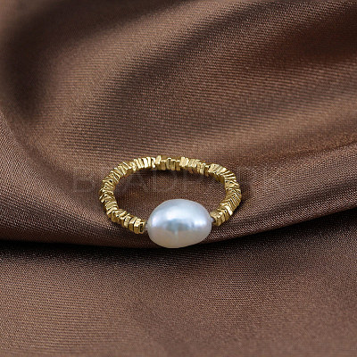 925 Sterling Silver with Natural Baroque Pearls Rings RJEW-Z030-03G-1
