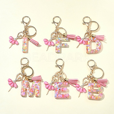 Letter A~Z Transparent Glitter Resin Pendant Keychains KEYC-FZ00024-07-1