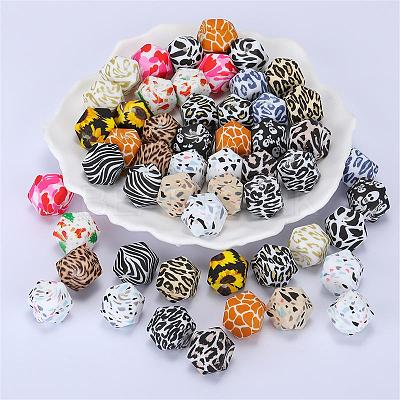 Colorful Pattern Printed Silicone Focal Beads LS-SI-JX0022A-18-1