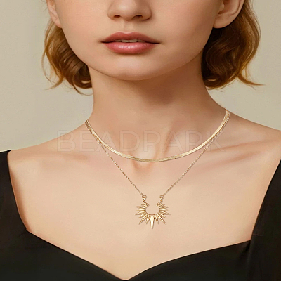 1Pc Brass Sun Pendant Double Layered Necklaces NJEW-LP0009-52-1