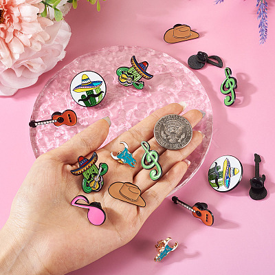 16Pcs 8 Styles Western Music Theme Enamel Pin JEWB-TA0001-29-1