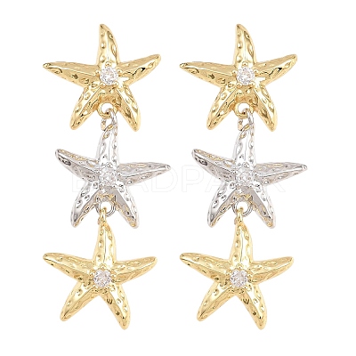 Brass Micro Pave Cubic Zirconia Dangle Stud Earrings EJEW-G471-29B-GP-1