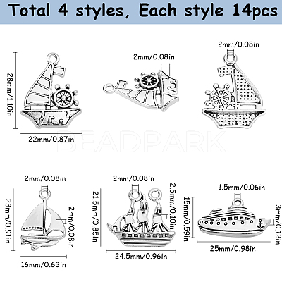 56Pcs 4 Styles Tibetan Style Alloy Pendants PALLOY-SC0004-35-1
